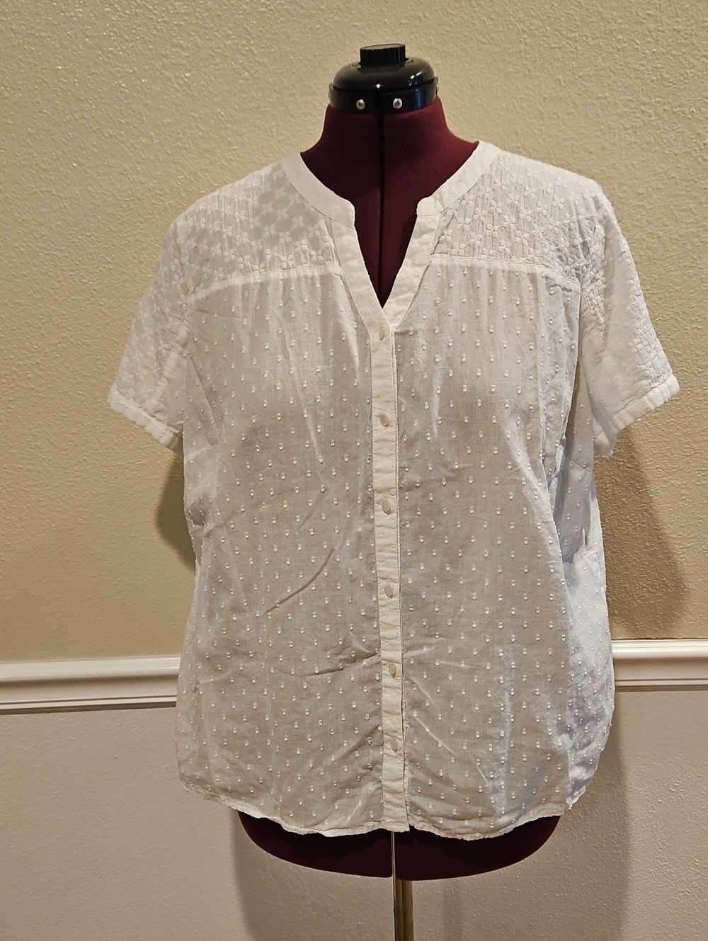 Erika White Swiss Dot Button-Down Top